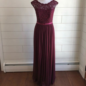 Long Bridesmaid Dress with Lace Bodice - Wine